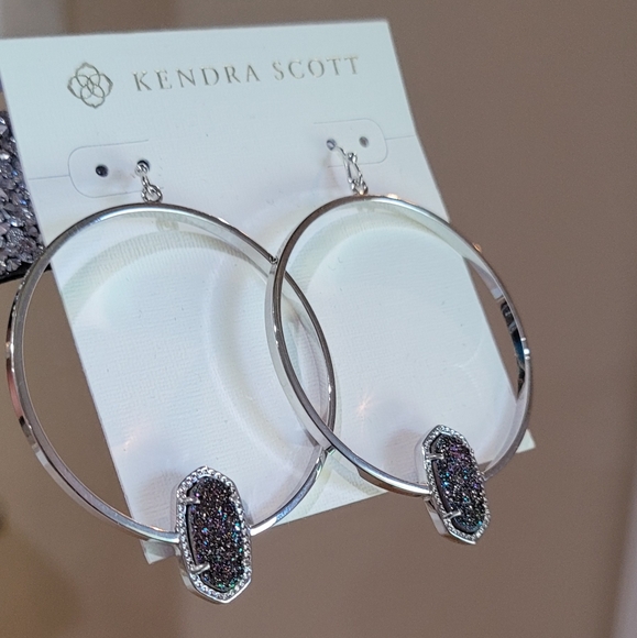 NWT Kendra Scott Drusy Earrings Silver Hoops - Picture 12 of 16